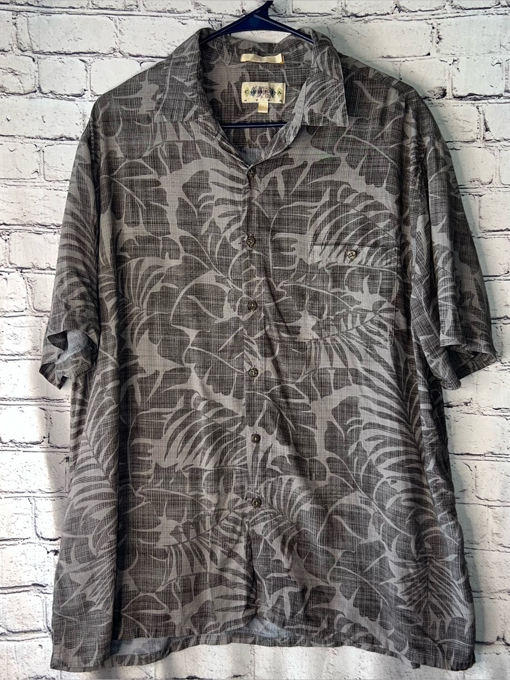 Campia Moda Men’s Vintage 1990’s Gray Hawaiian Button Down Top Size XL